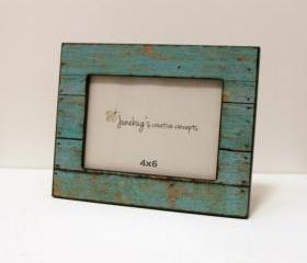 4x6 Wood Photo Frame Weathered Rustic Turquoise