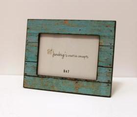 5x7 Wood Photo Frame Weathered Rustic Turquoise